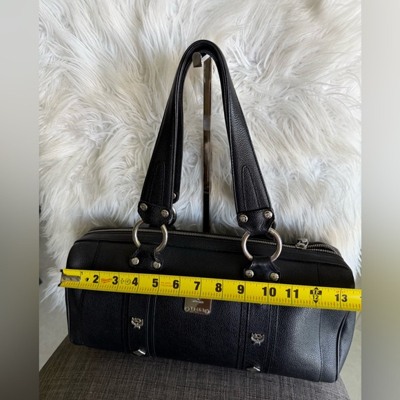MCM Black Leather Barrel Satchel with Gold Accent Plate - Picture 10 of 12